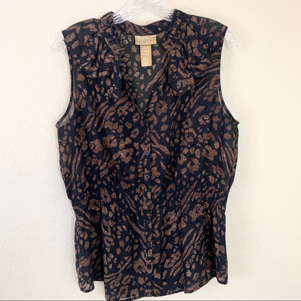 Miss Tina Short Sleeve Cheetah Print Blouse